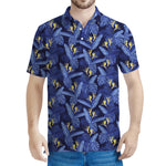 Blue Hawaiian Tropical Pattern Print Men's Polo Shirt