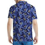 Blue Hawaiian Tropical Pattern Print Men's Polo Shirt