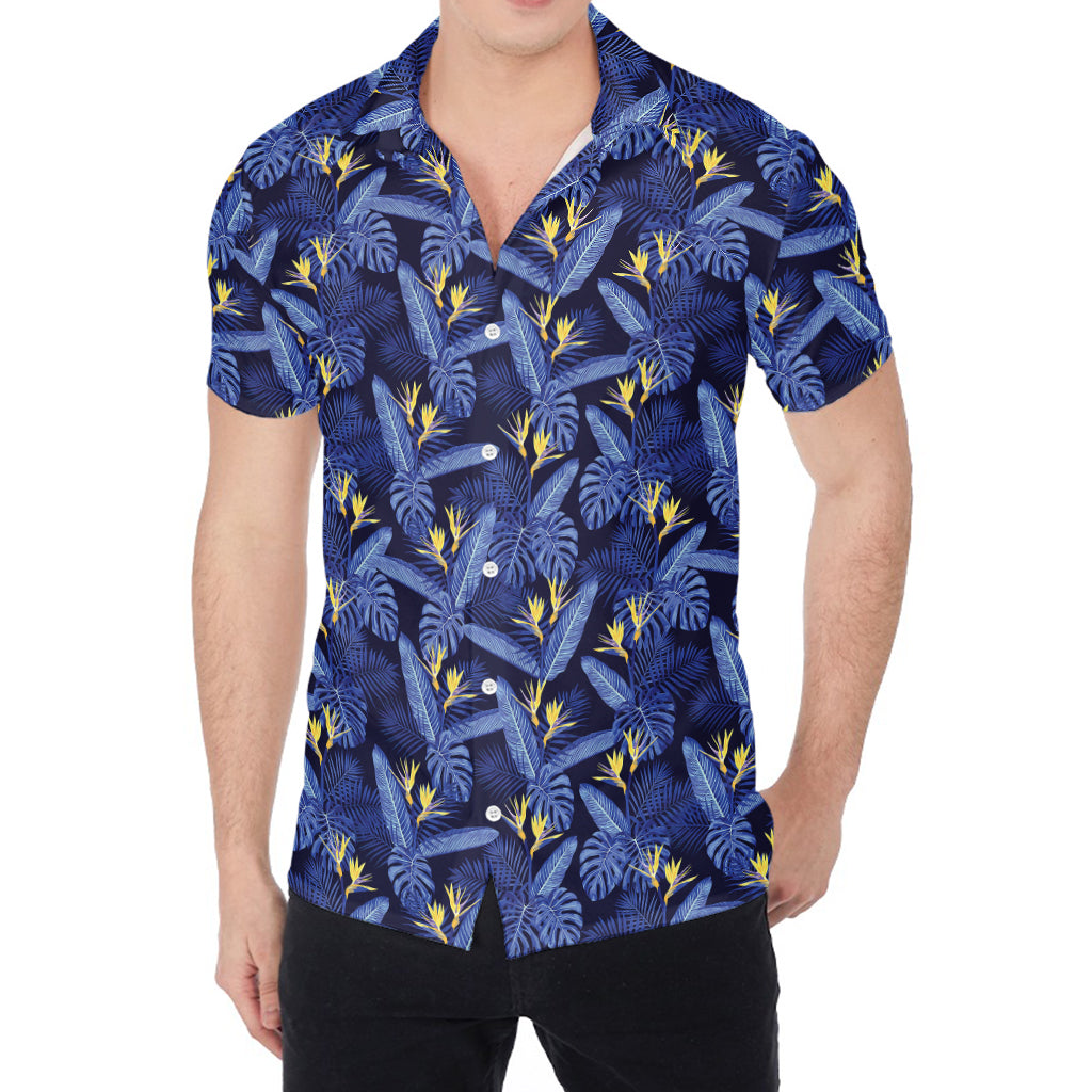 Blue Hawaiian Tropical Pattern Print Men's Shirt