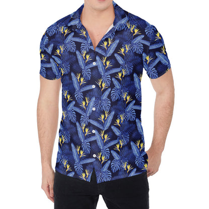 Blue Hawaiian Tropical Pattern Print Men's Shirt