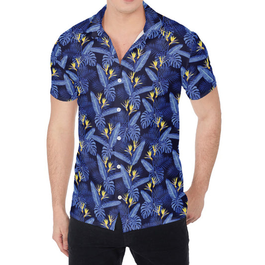 Blue Hawaiian Tropical Pattern Print Men's Shirt
