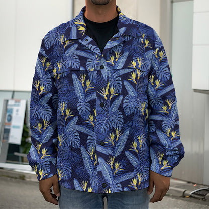 Blue Hawaiian Tropical Pattern Print Men's Shirt Jacket