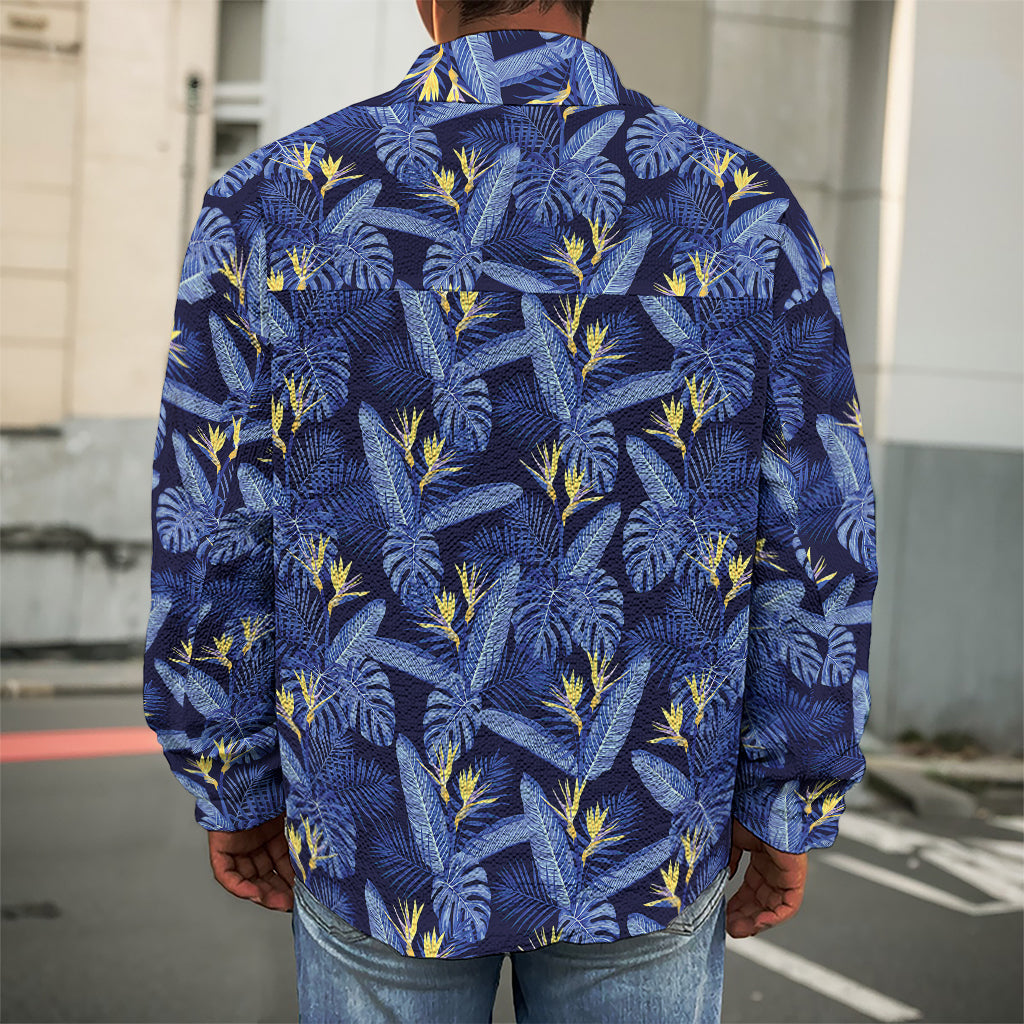 Blue Hawaiian Tropical Pattern Print Men's Shirt Jacket
