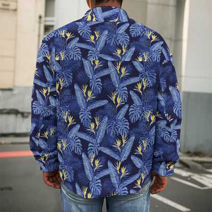 Blue Hawaiian Tropical Pattern Print Men's Shirt Jacket