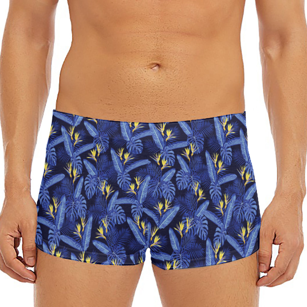 Blue Hawaiian Tropical Pattern Print Men's Short Boxer Briefs