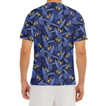 Blue Hawaiian Tropical Pattern Print Men's Short Sleeve Rash Guard