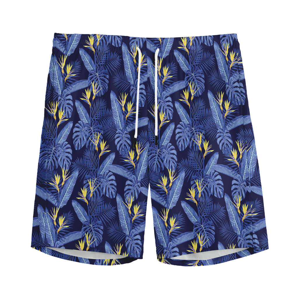 Blue Hawaiian Tropical Pattern Print Men's Sports Shorts