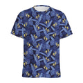 Blue Hawaiian Tropical Pattern Print Men's Athletic T-Shirt