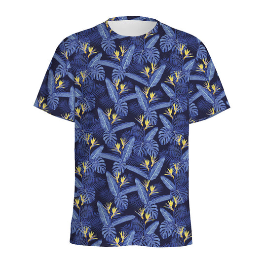 Blue Hawaiian Tropical Pattern Print Men's Sports T-Shirt