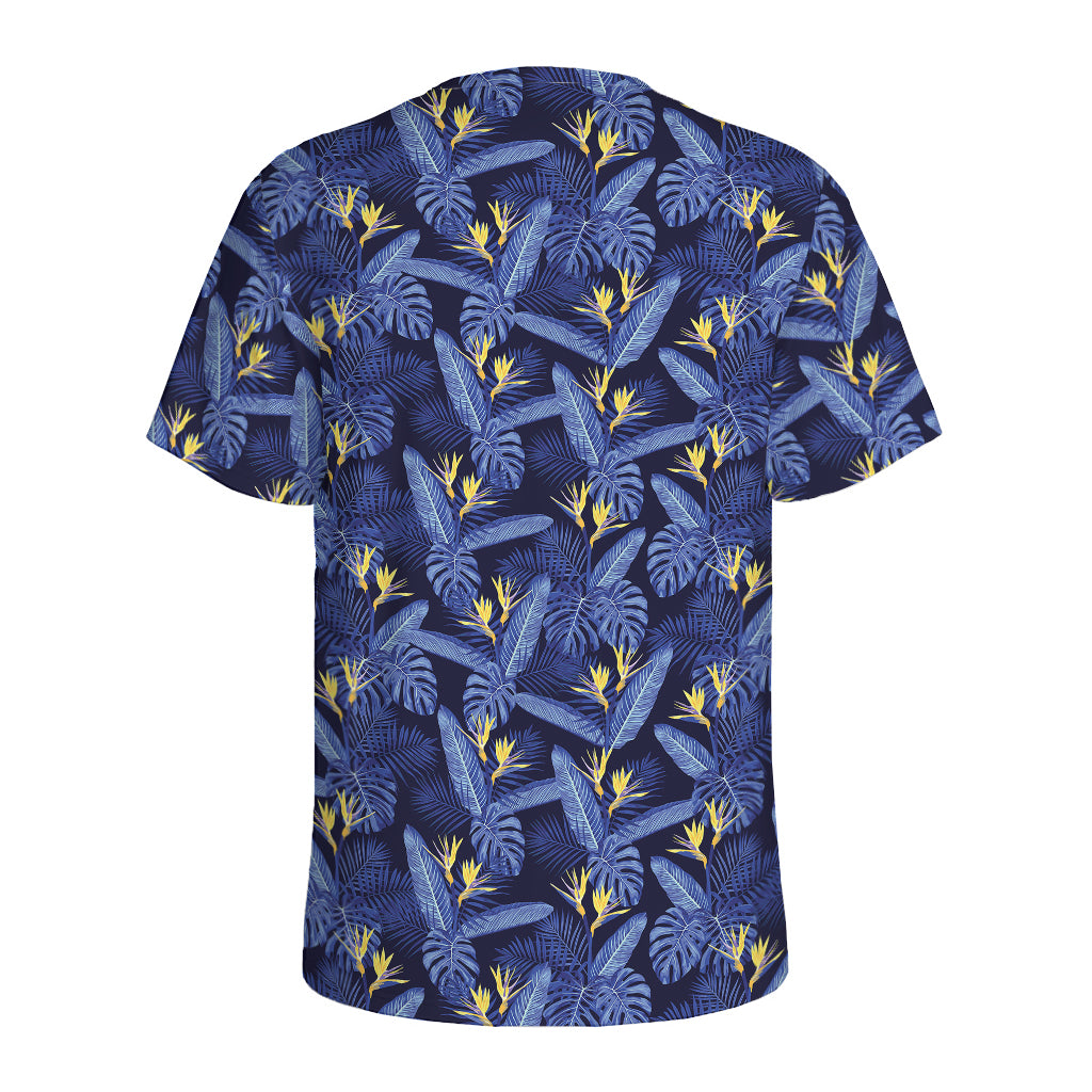 Blue Hawaiian Tropical Pattern Print Men's Sports T-Shirt