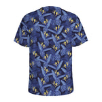 Blue Hawaiian Tropical Pattern Print Men's Sports T-Shirt