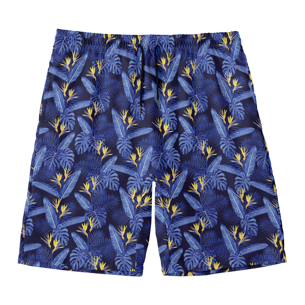 Blue Hawaiian Tropical Pattern Print Men's Swim Trunks