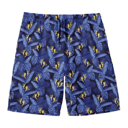 Blue Hawaiian Tropical Pattern Print Men's Swim Trunks