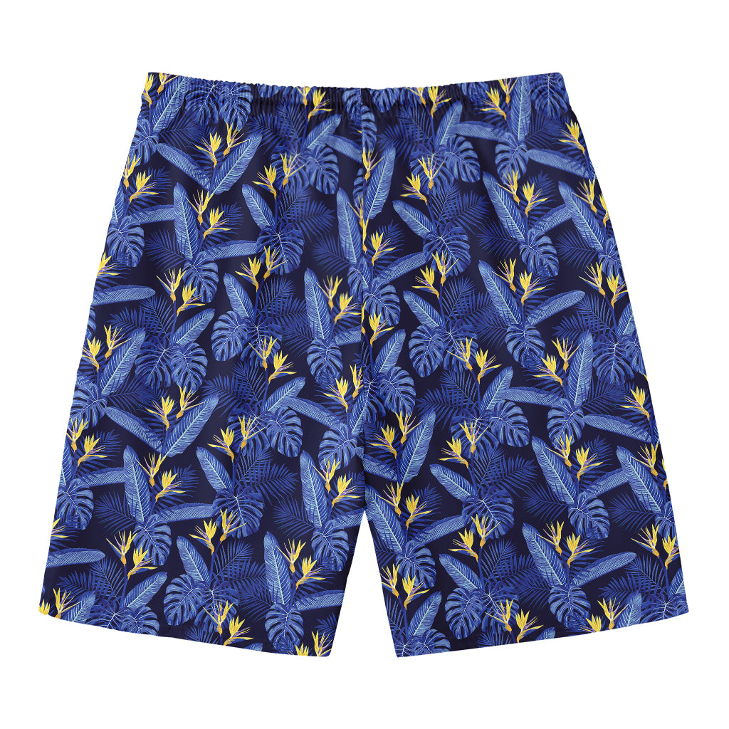 Blue Hawaiian Tropical Pattern Print Men's Swim Trunks