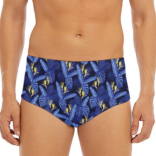 Blue Hawaiian Tropical Pattern Print Men's Triangle Swim Briefs