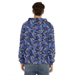 Blue Hawaiian Tropical Pattern Print Men's Velvet Pullover Hoodie