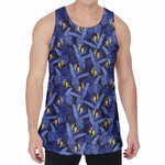 Blue Hawaiian Tropical Pattern Print Men's Velvet Tank Top