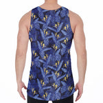 Blue Hawaiian Tropical Pattern Print Men's Velvet Tank Top