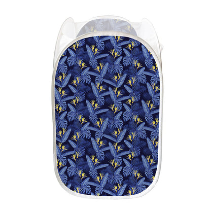 Blue Hawaiian Tropical Pattern Print Mesh Laundry Hamper