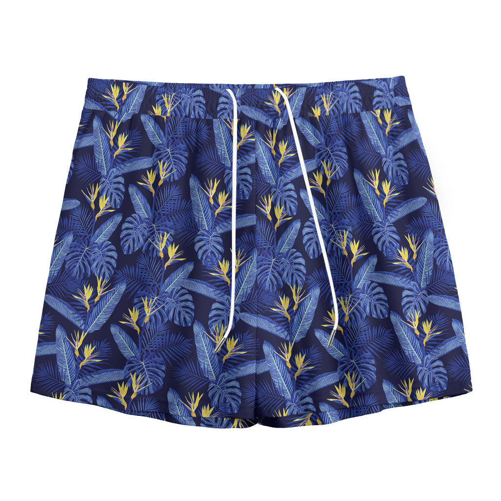 Blue Hawaiian Tropical Pattern Print Mesh Shorts