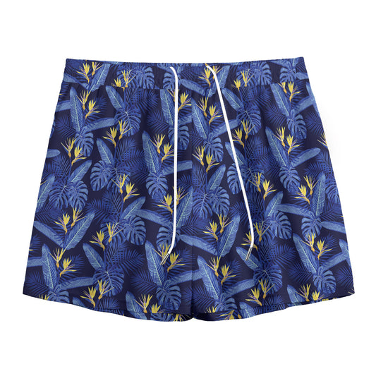 Blue Hawaiian Tropical Pattern Print Mesh Shorts