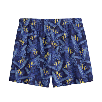 Blue Hawaiian Tropical Pattern Print Mesh Shorts