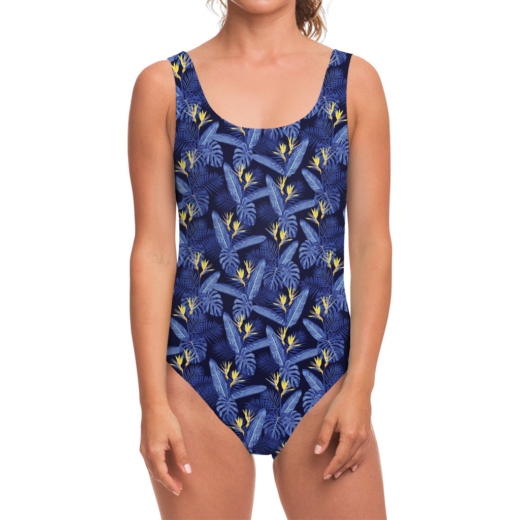 Blue Hawaiian Tropical Pattern Print One Piece Swimsuit