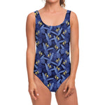 Blue Hawaiian Tropical Pattern Print One Piece Swimsuit