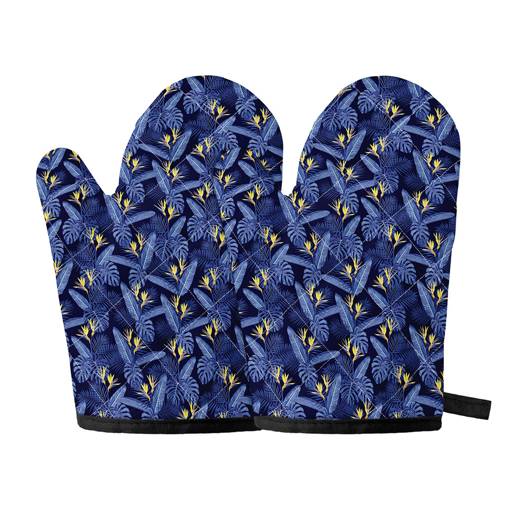 Blue Hawaiian Tropical Pattern Print Oven Mitts