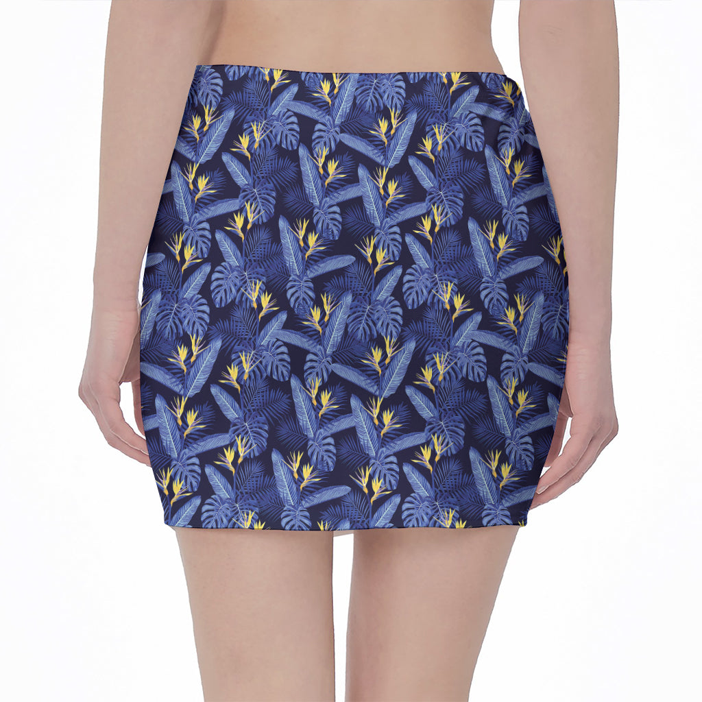 Blue Hawaiian Tropical Pattern Print Pencil Mini Skirt