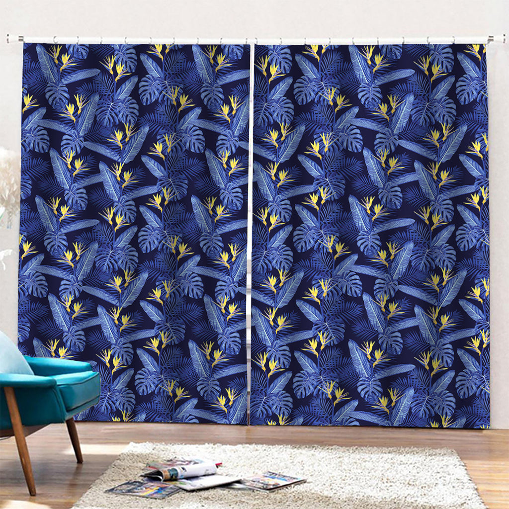 Blue Hawaiian Tropical Pattern Print Pencil Pleat Curtains
