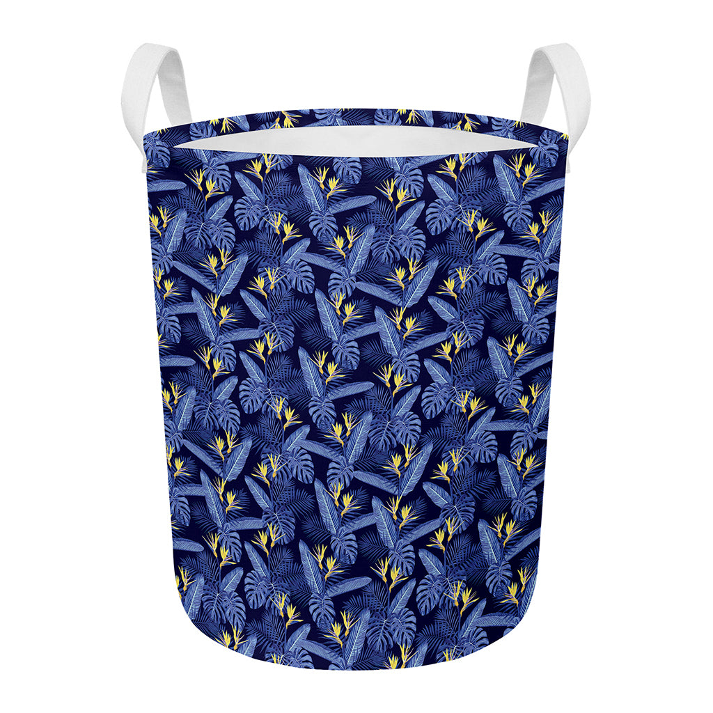 Blue Hawaiian Tropical Pattern Print Round Laundry Basket