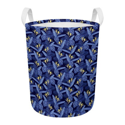 Blue Hawaiian Tropical Pattern Print Round Laundry Basket