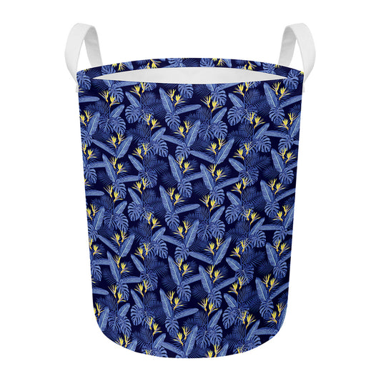 Blue Hawaiian Tropical Pattern Print Round Laundry Basket