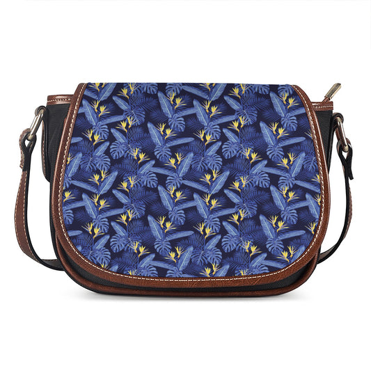 Blue Hawaiian Tropical Pattern Print Saddle Bag