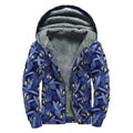 Blue Hawaiian Tropical Pattern Print Sherpa Lined Zip Up Hoodie