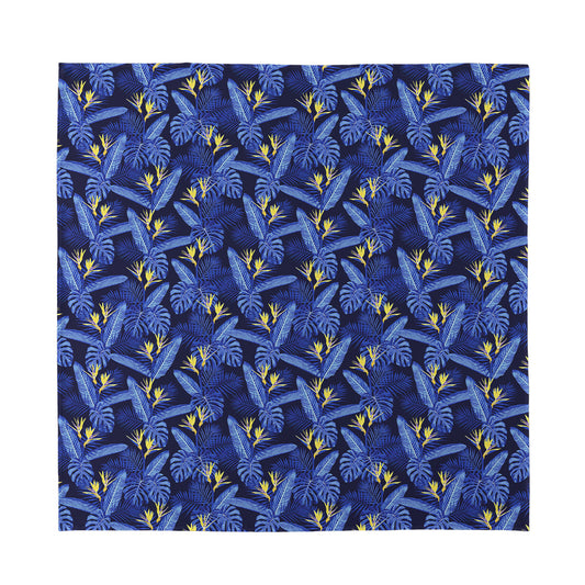 Blue Hawaiian Tropical Pattern Print Silk Bandana