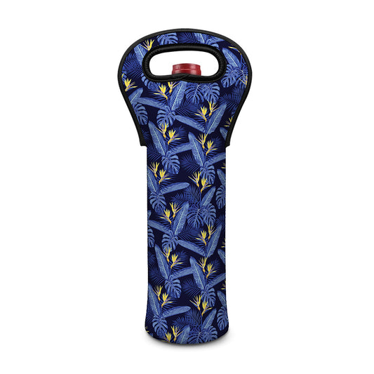 Blue Hawaiian Tropical Pattern Print Single Neoprene Wine Tote