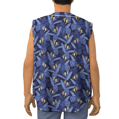 Blue Hawaiian Tropical Pattern Print Sleeveless Baseball Jersey