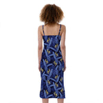 Blue Hawaiian Tropical Pattern Print Slim Fit Midi Cami Dress
