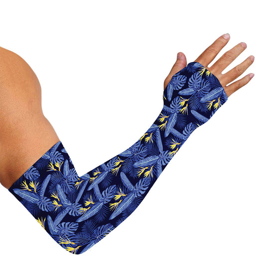 Blue Hawaiian Tropical Pattern Print Sun Protection Arm Sleeves