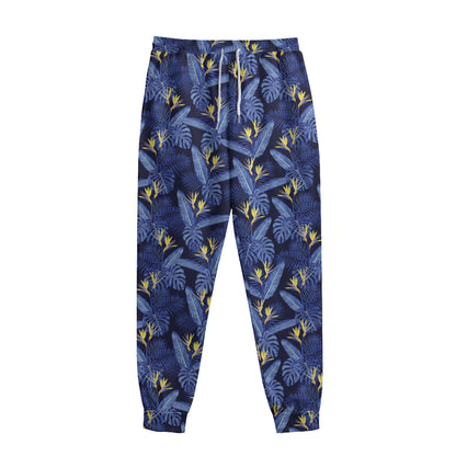 Blue Hawaiian Tropical Pattern Print Sweatpants