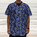 Blue Hawaiian Tropical Pattern Print Textured Short Sleeve Shirt