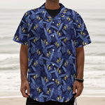 Blue Hawaiian Tropical Pattern Print Textured Short Sleeve Shirt