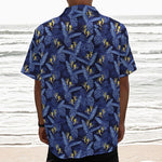 Blue Hawaiian Tropical Pattern Print Textured Short Sleeve Shirt