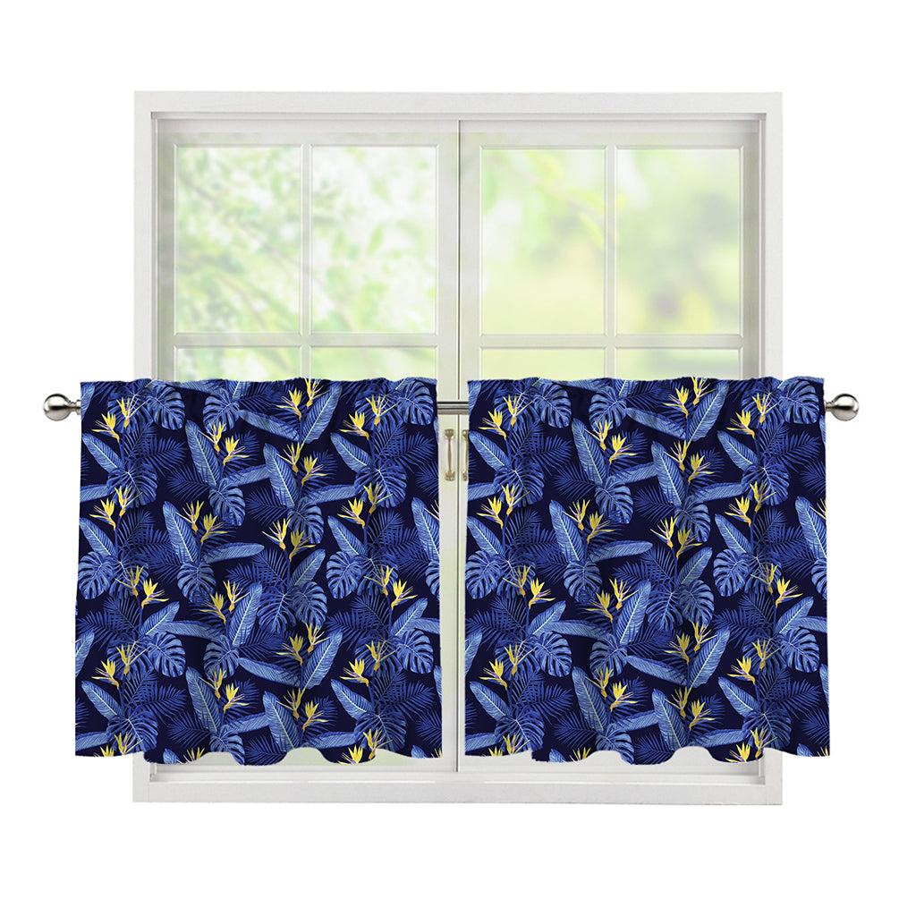 Blue Hawaiian Tropical Pattern Print Tier Curtains