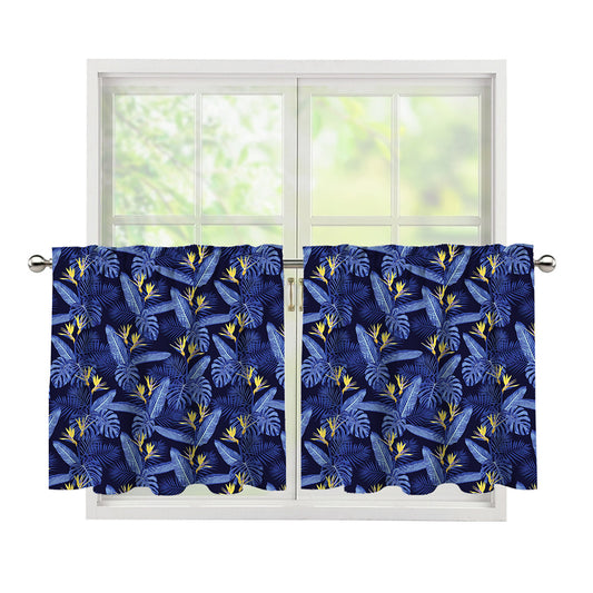 Blue Hawaiian Tropical Pattern Print Tier Curtains