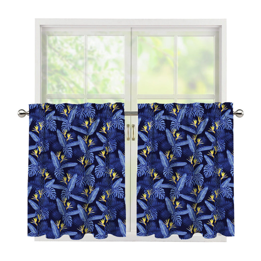 Blue Hawaiian Tropical Pattern Print Tier Curtains