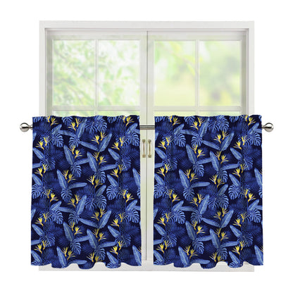 Blue Hawaiian Tropical Pattern Print Tier Curtains