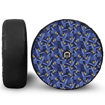 Blue Hawaiian Tropical Pattern Print Tire Cover With Camera Hole